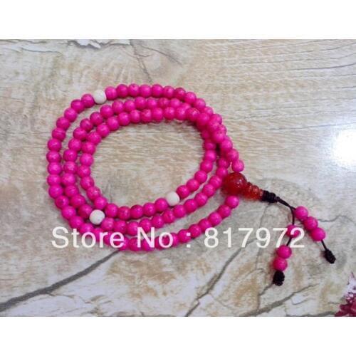 6mm bead Sweet Pink inlay stone howlite 108 Buddha beads Buddhist Strand Necklace Bracelet Both Women & Men gift