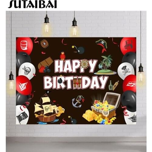 Pirate Adventure Theme Backdrop Pirate Ship Treasure Balloon Decoration Boy Birthday Party Photo Background Photography Studio