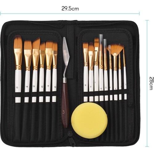 Artist Paint Brush Set 15 different Shapes & Sizes Paintbrushes Wood Handles No Shed Hairs with Free Painting Knife&Sponge