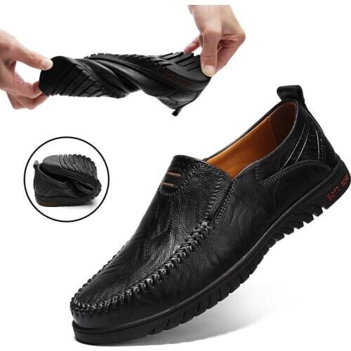 Men Loafers Genuine Leather Casual Slip on Shoes Flat Soft Sole Comfortable Driving Shoes Big Size Male Footwear