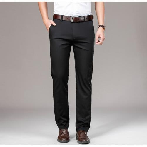 4 Color Mens Business Casual Pants Cotton Straight High Quality Office Dress Suit Trousers Male Brand Royal blue Grey Khaki