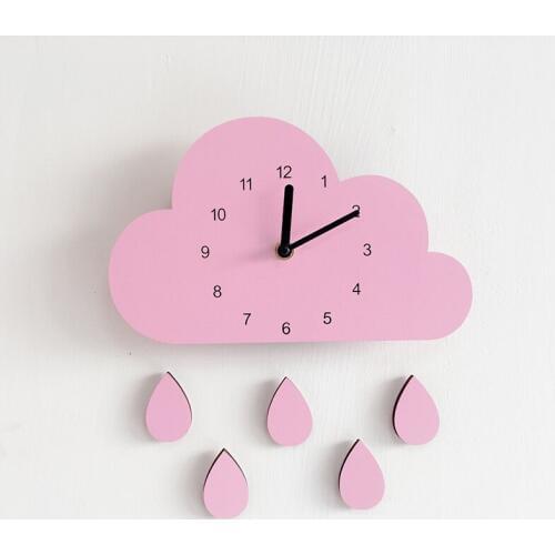 Wall Clock Cloud Rain Simple Hanging Decoration Baby room Kids Girls Wood Mute timepiece Watch Bedroom Photo Background Shooting
