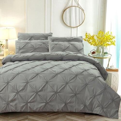 Gray Pinch Pleat Duvet Cover Set Pillowcase (2/3 Piece Set) Bedding Sets Luxury Home Hotel Use(No Filling No Sheet)