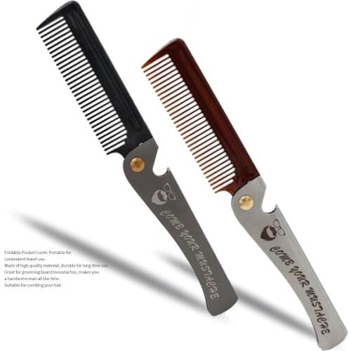 Folding Stainless Steel Combs For Men Oil Head Portable Beard Combs Hair Styling Product Combs For Man