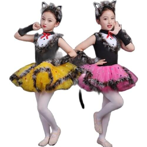 Kitten Cat dance wear dance dress girls contemporary dance costumes kids stage clothes modern dance costumes jazz hip hop girls