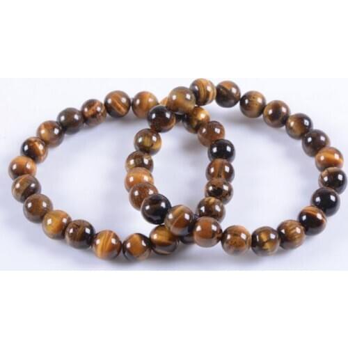 Fine jewelry Genuine 7.5" 8mm Natural Tiger Eye Round Beads Bracelet drop shipping