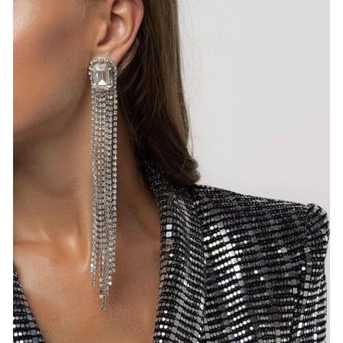 JIJIAWENHUA New Trend Sparkling Rhinestone Tassel Claw Chain Womens Earrings Dinner Party Wedding Fashion Jewelry Accessories