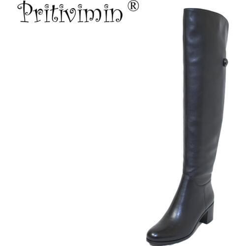 Pritivimin FN82 winter warm women real wool fur lined shoes Ladies genuine leather high boot girl fashion over-the-knee boots