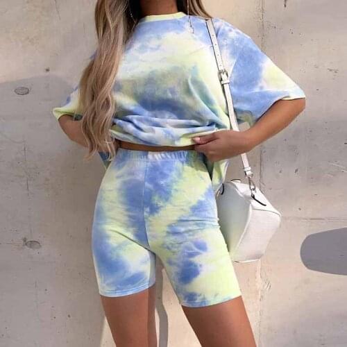 Bella Philosophy Wonder Tie Dye Short Sleeve Top Shirt Loose Biker Shorts Casual Two Piece Set Streetwear Outfits Tracksuits Set