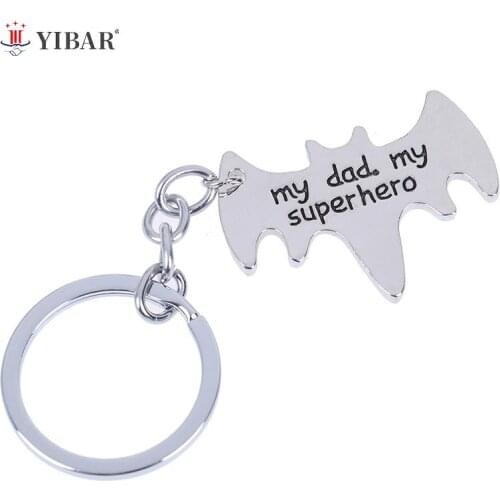 1Pc "My Dad My Superhero" Bat Shape Keychain Daddy Key Rings Gift For Dad Fathers Day,Father Key Chain Cars Bags Accessories