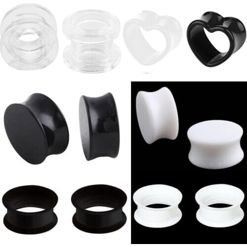 2pcs White Black Transparent Acrylic Ear Tunnel Plug Ear Gauges Piercing Double Curved Saddle Expander Stretcher Body Jewelry