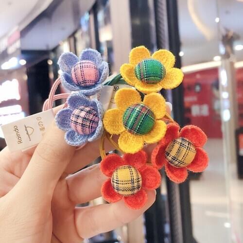 2Pcs/Set New Girls Cute Candy Knitting Lattice Hair Bands Children Ponytail Holder Scrunchies Rubber Bands Kids Hair Accessories