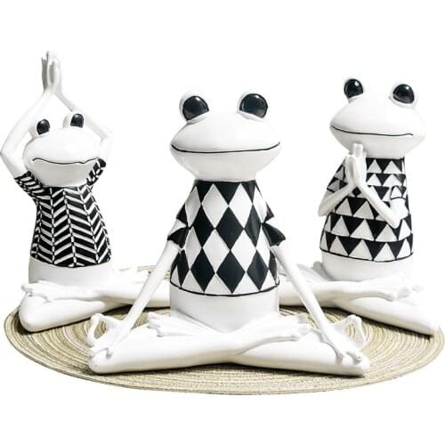 3 Styles Resin Black and White Stripes Frog Yoga Figurines Animal Yoga Statue Cute Frog Model for Office Home Decor Gifts