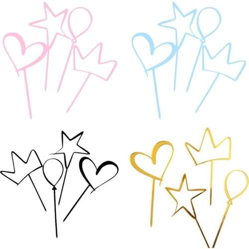 4pcs Heart Crown Star Acrylic Cupcake Topper For Baby Shower Wedding Valentines Day Birthday Party Cake Decorations Supplies