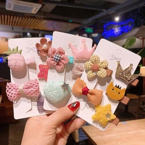 5 Pcs/set Animal Flowers BB Hair Clips Cartoon Sweet Children Girls Kids Hairpins Cute Knitted Hair Accessories Headdress