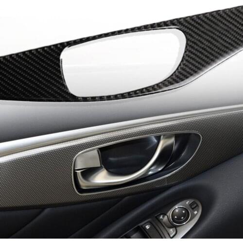 80% Hot Sales!! 4Pcs Carbon Fiber Car Door Inner Handle Panel Interior Cover Trim for Infiniti Q50 2014-2020