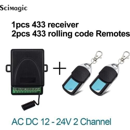 AC DC 12V - 24V Universal 2 channel receiver 433MHz rolling code remote control switch for garage gate door command