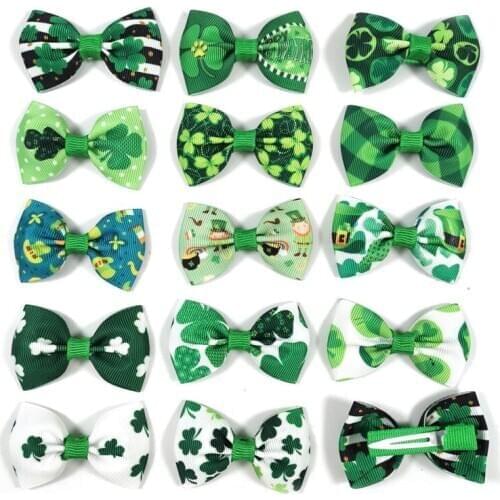 50/100pcs St. Patricks Day Pet Dog Puppy Cat Hair Clips Yorkshire Dog Hair Bows Alloy Clip Handmade Hair Clips Accessories