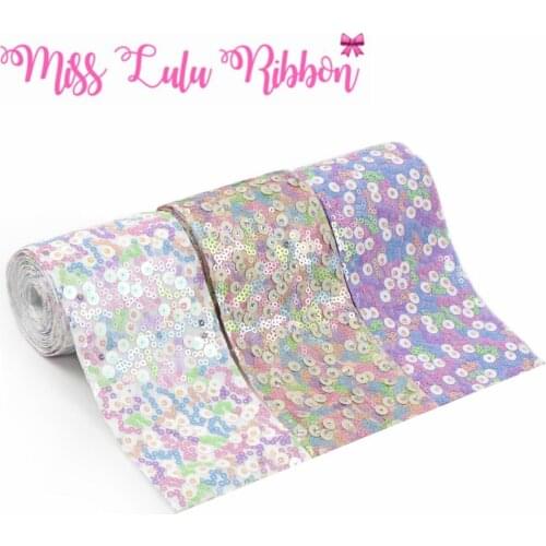 3"75mm Shiny Cutting Sequin Ribbon Rainbow Pink Purple Hair Bowknots Making DIY Wedding Gift Pack Colorful 2yards/roll