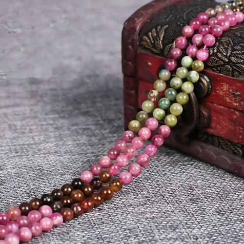 1pcs 5-7mm Natural Round Rainbow Tourmaline Loose beads stones mixed color