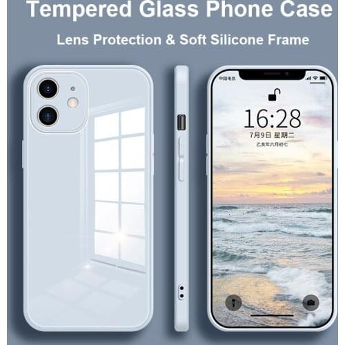 Original Liquid Silicone Tempered Glass Case For iPhone 12 Pro 11 Pro Max X XS Max XR 7 8 Plus Hard Back Cover Protective Capa