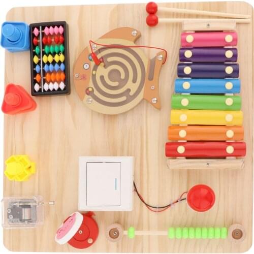 Kids Baby Portable Wooden Busy Board Motor Skills Sensory Board Car Toy Gift