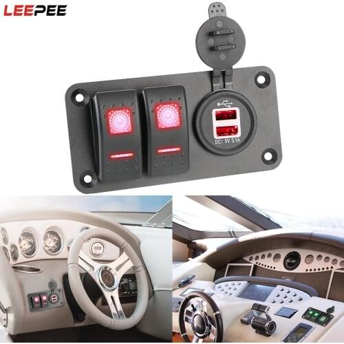 For Car Marine Ship Dual USB Port LED Rocker Switch Panel Circuit Control Socket Switch Car Charger Universal 12-24V