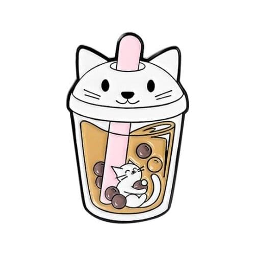 Cartoon new cute cat bear rabbit animal shape pearl milk tea enamel pins brooches accessories paint badge for kids friends