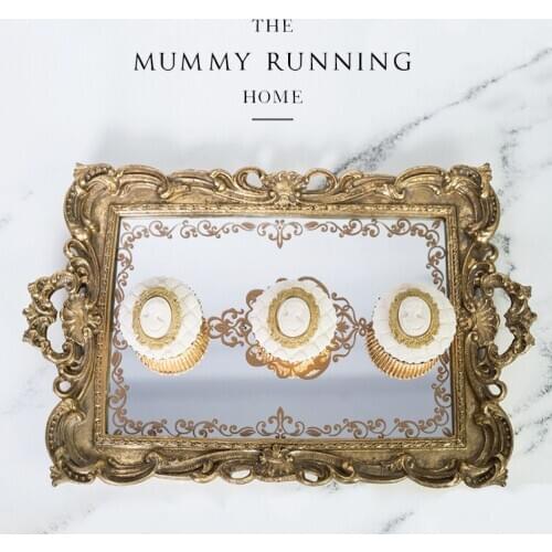 European Golden Rectangle Tray Compote Tea Tray Pastry Disc Cake Disc Jewelry Box Tray Plate Cake Frame