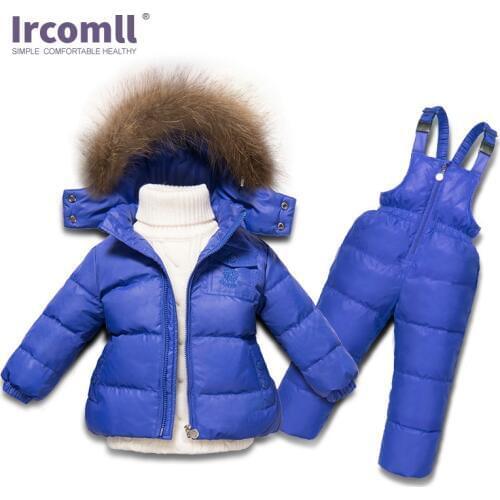 Ircomll Russia Winter Boys Girls Clothing Set Infant White Duck Down Coat+Overalls 2PC Children Snow Wear Windproof Ski Suit