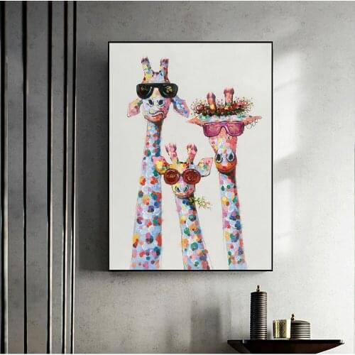 Giraffe Family With Glasses Oil Paintings Print On Canvas Art Pictures Animals Street Art Posters And Prints For Kids Room Decor
