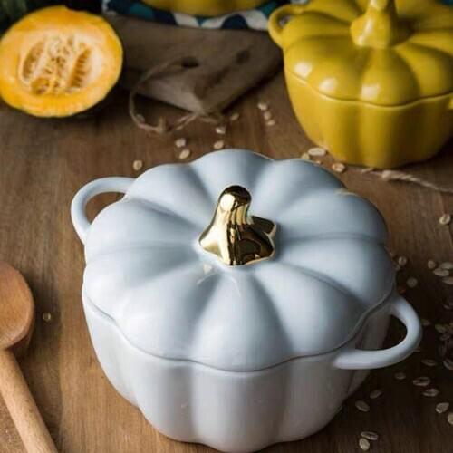 Ceramic Cute Pumpkin Bowl With Lid Home Creative Rice Western Dessert Fruit Bowl