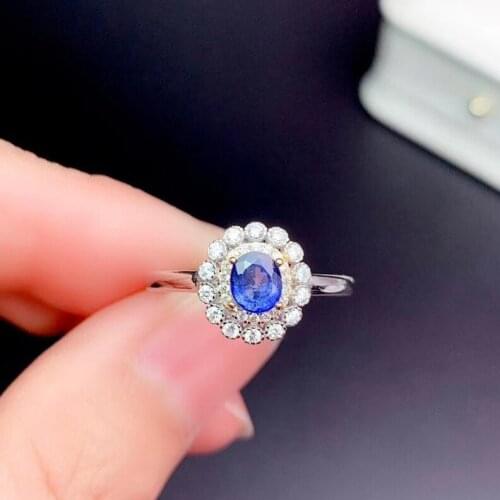 Lab Sapphire Ring Real 925 sterling silver emstone Flower Rings for Women Wedding Engagement Jewelry Gorgeous Promise Trendy
