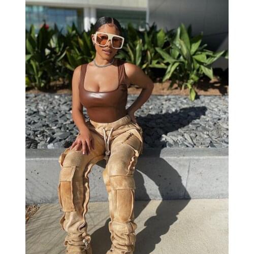 Solid Color Versatile Trend Printed Multi Bag Pants Overalls Womens Overalls Street Clothing Shopping Wear Sports Casual Pants