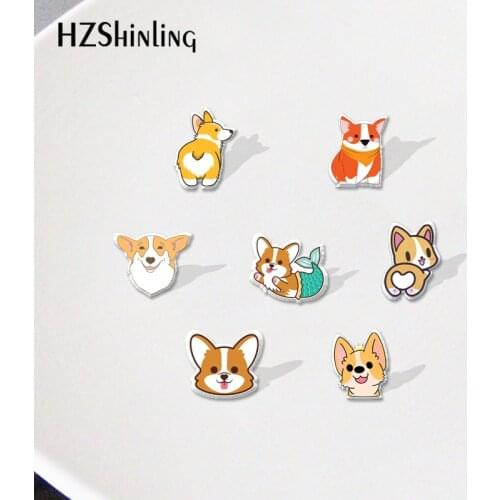 Corgi Dog Cartoon Pet Acrylic Lapel Pin Badge Resin Epoxy Jewelry