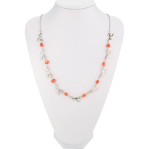 Summer Sea Metal Plants With Coral Beads Long Necklace& Romantic sweety red coral necklace for young and Maturity Women
