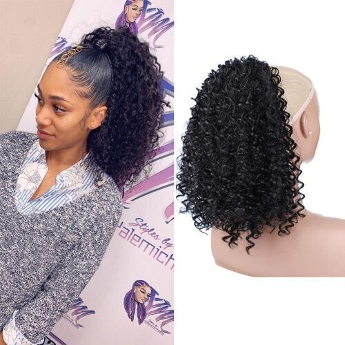 Lydia Afro Kinky Curly Hair Extension 18" Synthetic With Two Plastic Combs Puff Ponytail Clip In Hairpiece For African American