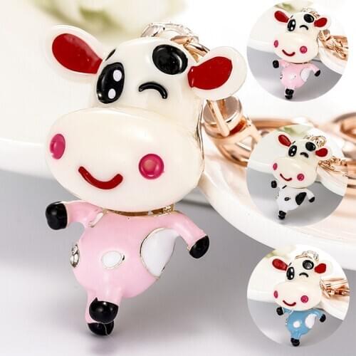 Lovely Chinese New Year of Ox Rhinestone-Crystal Cow Keychain Keyring For Car Handbag Chram Key Holder