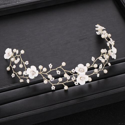 Trendy Gold Bridal Hair Accessories Crystal Pearl Headband tiara Headpiece Hair Vine Flowe Hair Jewelry Wedding Hair Accessories