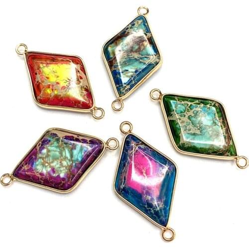 Natural Emperor Color Aura Stone Connector 21x39mm Double Hole Pendant DIY Jewelry Making Necklace Bracelet Pendant Accessories