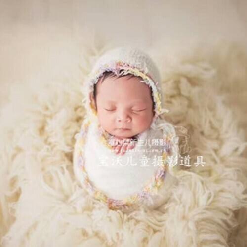 Newborn Wrap Full Set Knit Mohair Lace Hat And Wrap Sets Baby Fluffy Soft Bonnet Photography props Hand Knitted Sweater Wrap