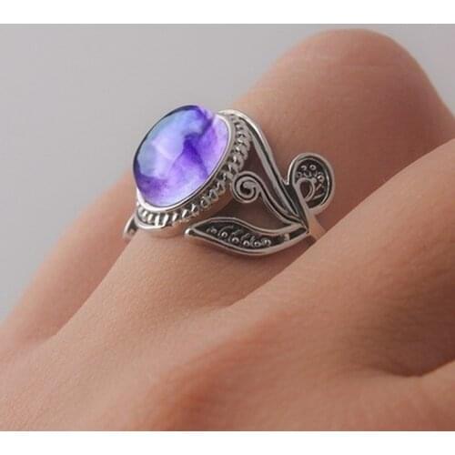 Wholesale Vintage Purple Crystal Anicent Silver Color Leaves Branch Alloy Rings for Women Party Birthday Jewelry Accessories