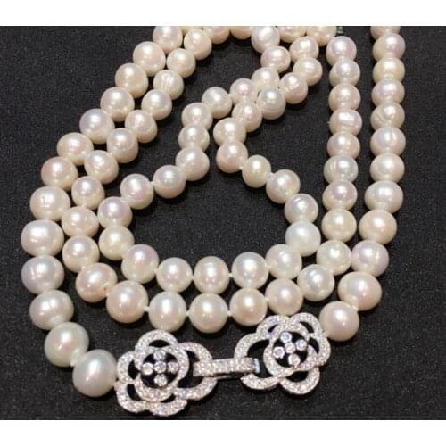 Natural freshwater pearl necklace, sweater, long chain, fashion jewelry, 8-9mm, 80cm, white