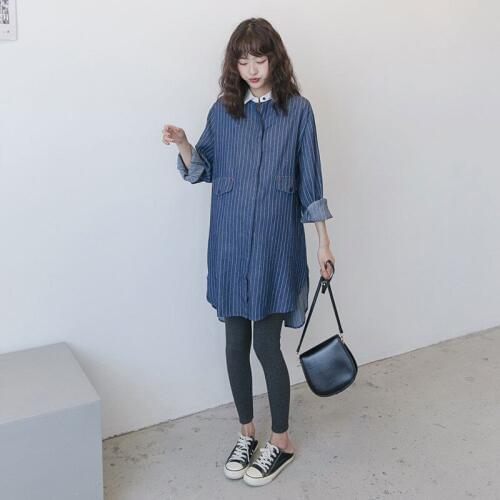Maternity Stripe Dresses Vestido Pregnancy Elegant Dress Long Sleeve Pregnant Women Shirt Loose Fashion Long Blouse Clothing Top