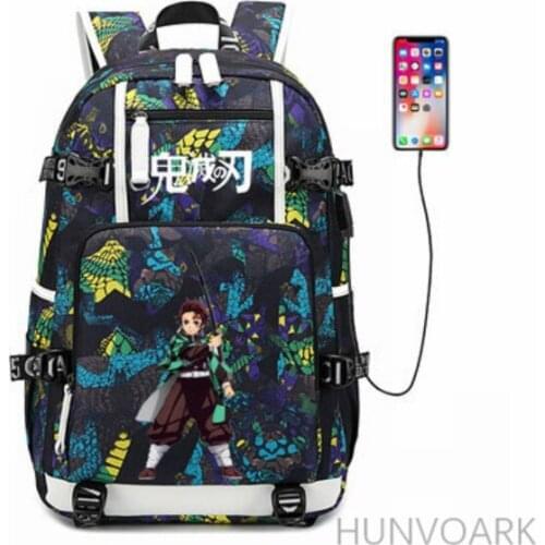 Anime Demon Slayer Backpacks USB Charging Backpack School Bag Kamado Tanjirou Nezuko Teens Laptop Travel Bagpack Unisex Rucksack