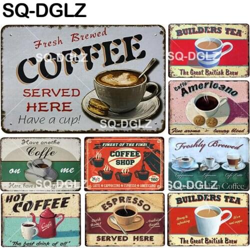 [SQ-DGLZ] Fresh Brewed Coffee Tin Sign Cafe Wall Decor HOT COFFEE Metal Crafts Builders Tea Plaques Metal Sign
