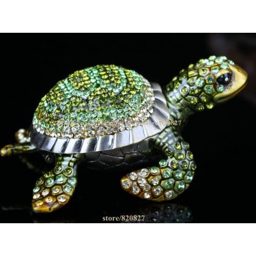 BEJEWELED RHINESTONE CRYSTAL ENAMEL TRINKET BOX - SMILEY TURTLE