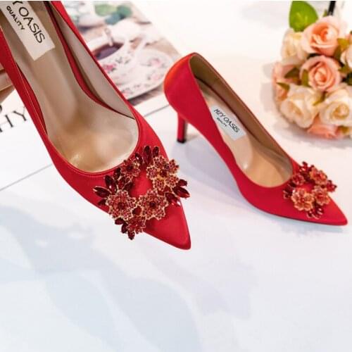 Satin Rhinestones High Heels Shoes Woman Synthetic Crystal Diamond Satin Pointed Party Shoe Fashion Women Shoes Basic Pump