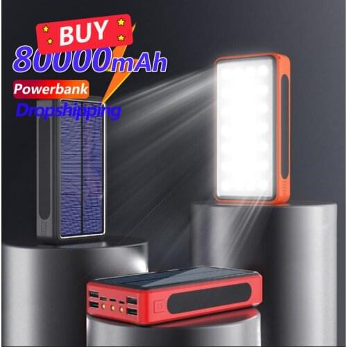 80000mAh Solar Power Bank Portable Fast Charging Power Bank 4 USB LED Mobile Phone External Battery Poverbank for IPhone Xiaomi