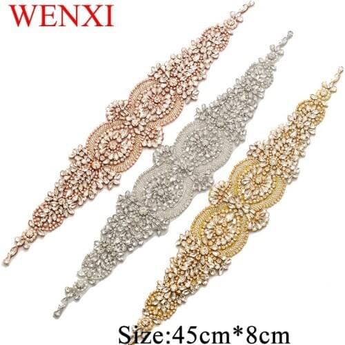 WENXI 30PCS Wholesale Hand Beaded Sewing beaded Crystal Rhinestone Applique Patch For Dresses Headband DIY Iron On WX877